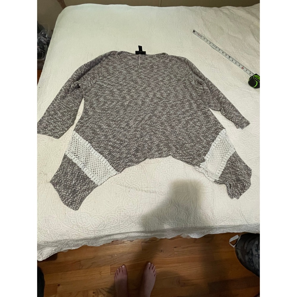 Style & Co Woman‎ 3X Brown Marled Sharkbite Hem Crochet Lace Knit Sweater FA16